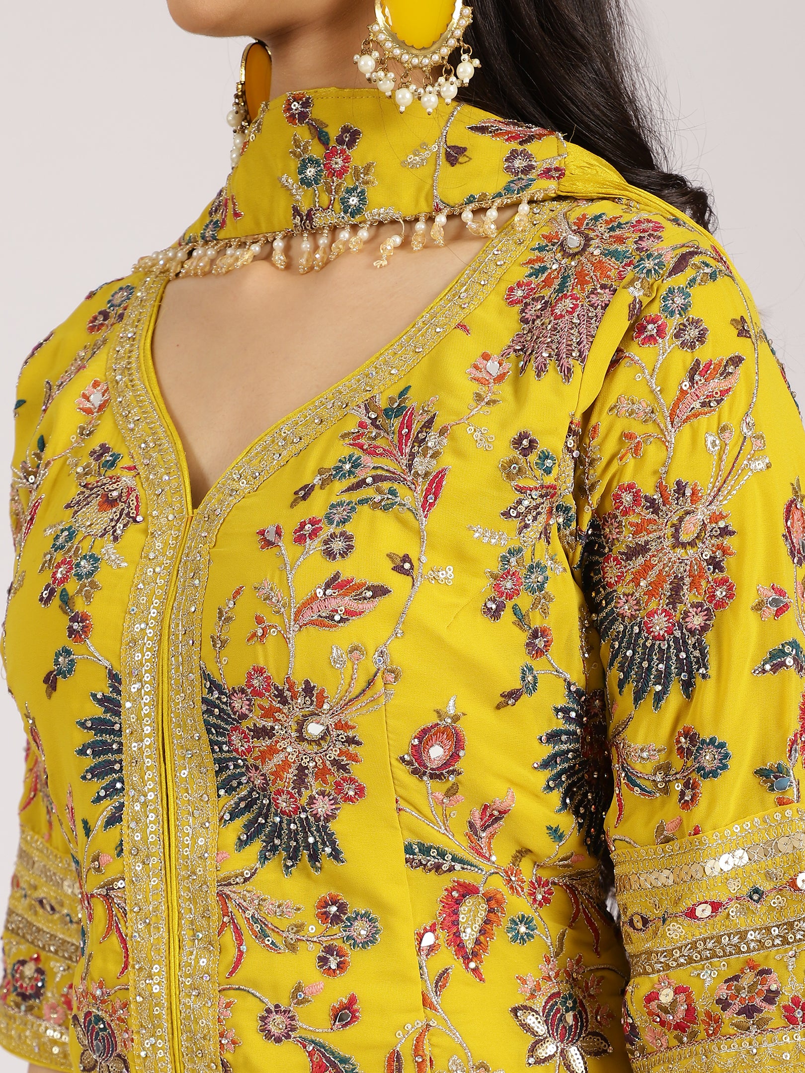 Yellow Embroidered Jacket Style Sharara Suit Set