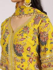 Yellow Embroidered Jacket Style Sharara Suit Set