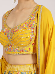 Mustard Yellow Floral Embroidered Lehenga Set