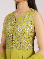 Lime Green Mirror Work Georgette Palazzo Suit Set