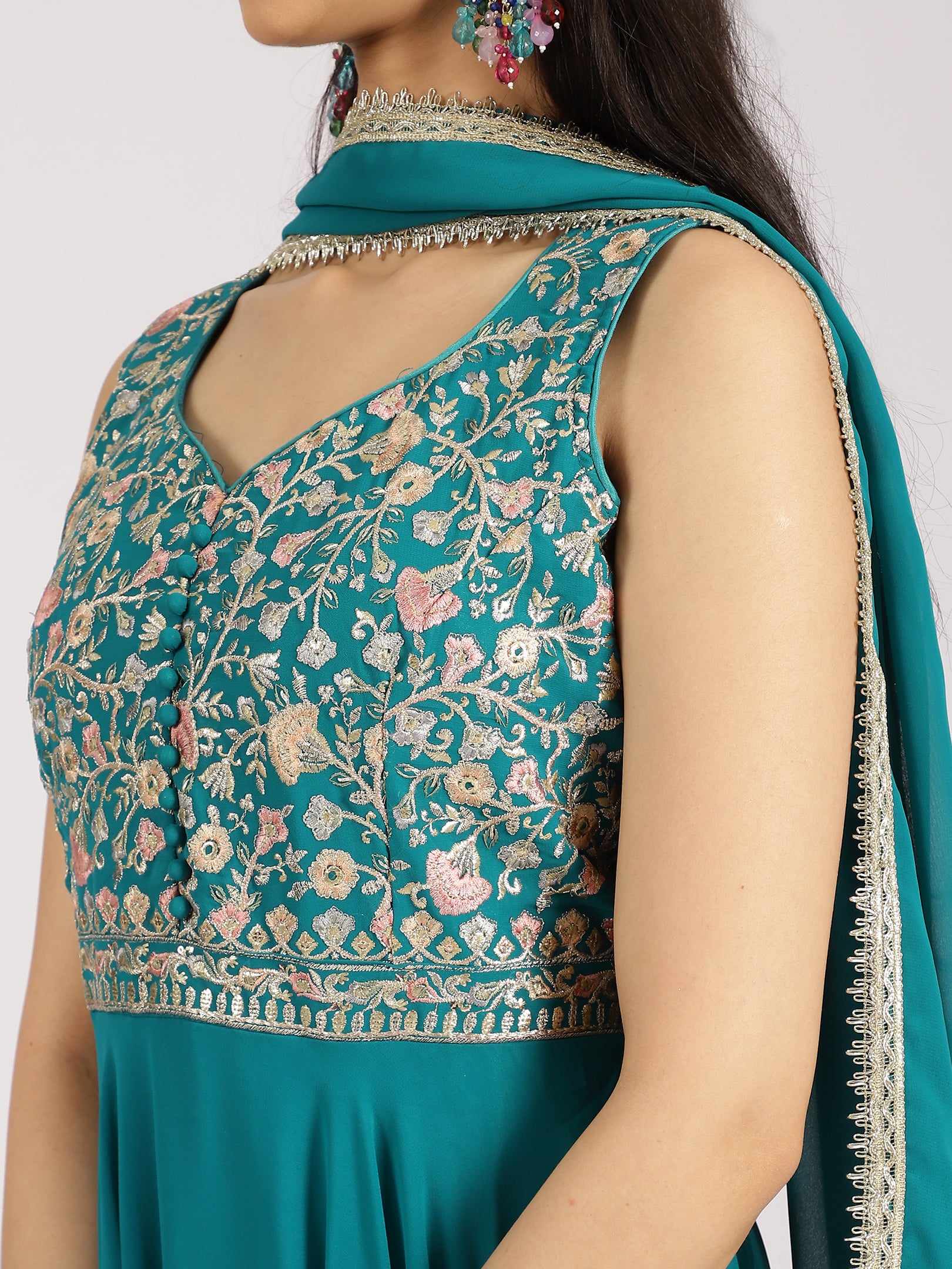 Teal Embroidered Palazzo Set with Dupatta