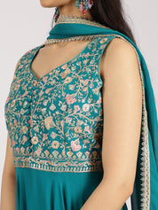 Teal Embroidered Palazzo Set with Dupatta