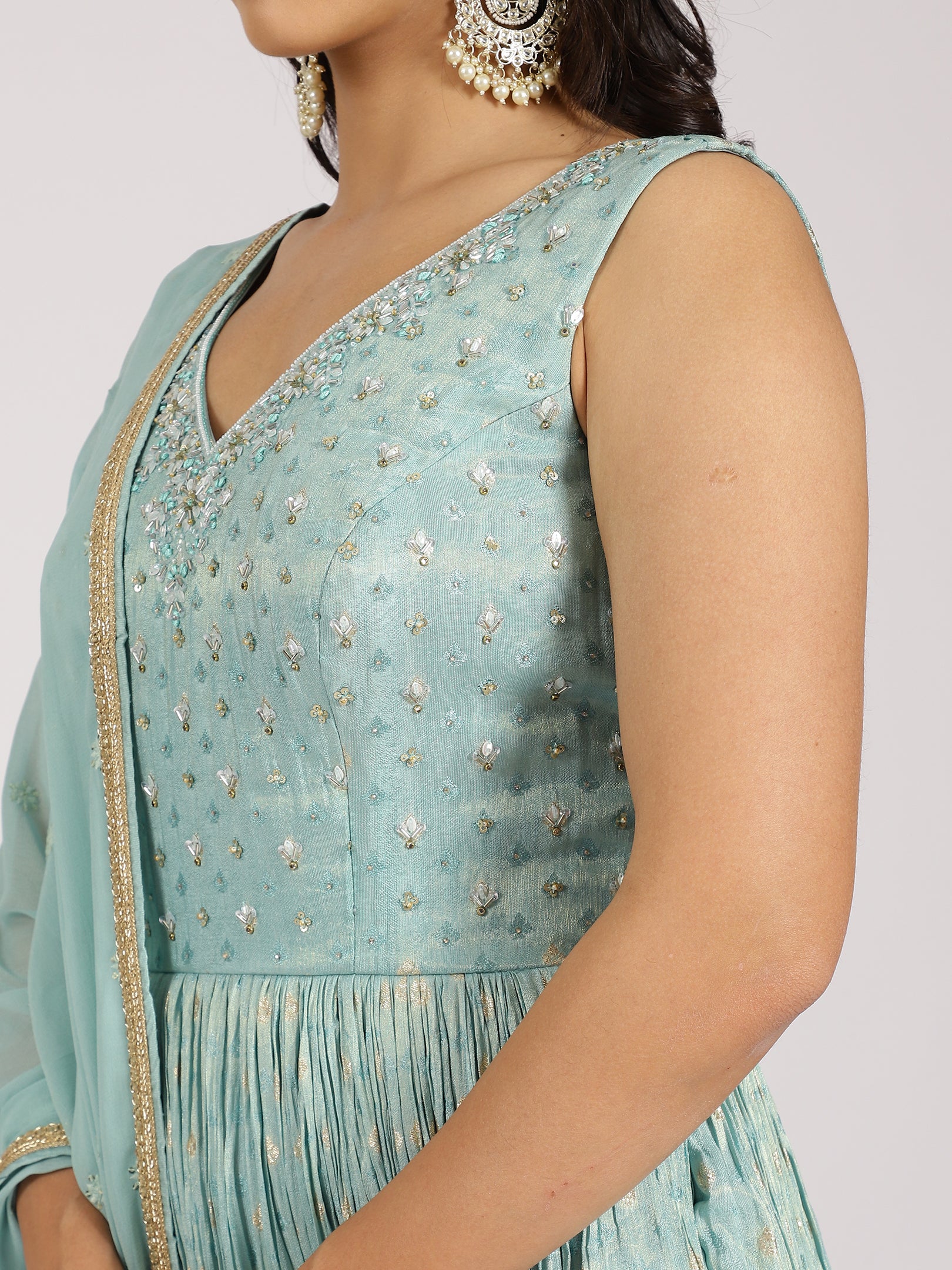 Sky Blue Embellished Anarkali Lehenga Set