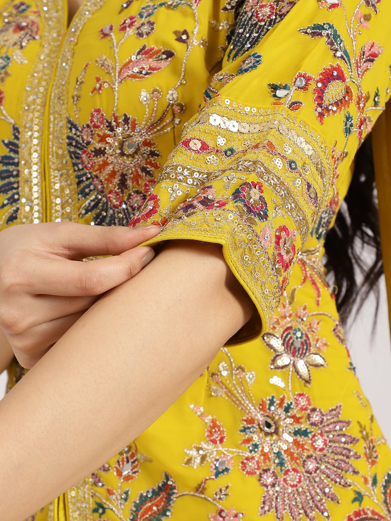 Yellow Embroidered Jacket Style Sharara Suit Set