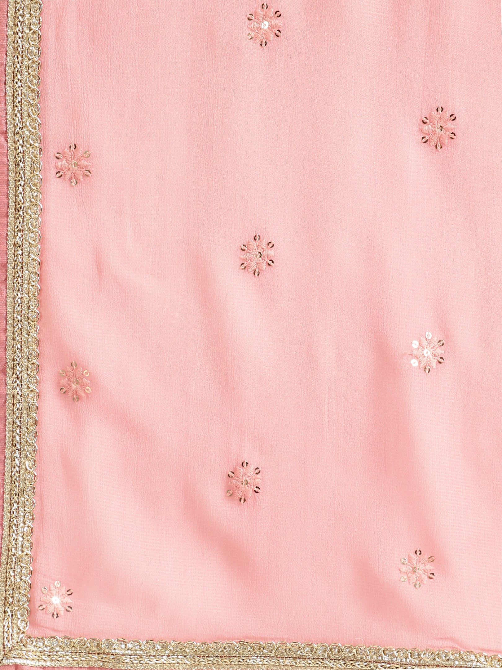 Blush Pink Anarkali Gown with Foil Work & Embellished Dupatta