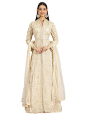 Ivory Gold Embroidered Anarkali Gown with High Neck