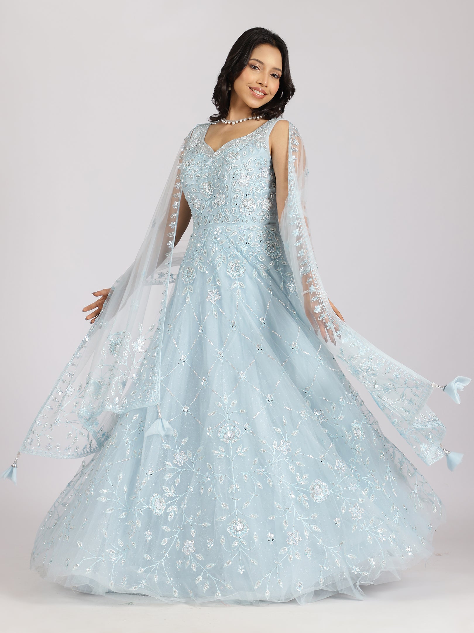 Dreamy Sky Blue Embroidered Lehenga Set