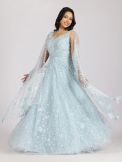 Dreamy Sky Blue Embroidered Lehenga Set
