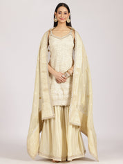 Ivory Gold Embroidered Sharara Suit with Dupatta