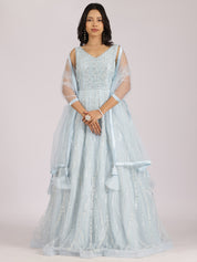 Elegant Ice-Blue Embroidered Gown
