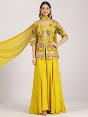 Yellow Embroidered Jacket Style Sharara Suit Set