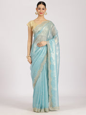 Sky Blue Organza Embellished Saree