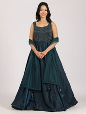 Midnight Blue Embellished Gown with Dupatta