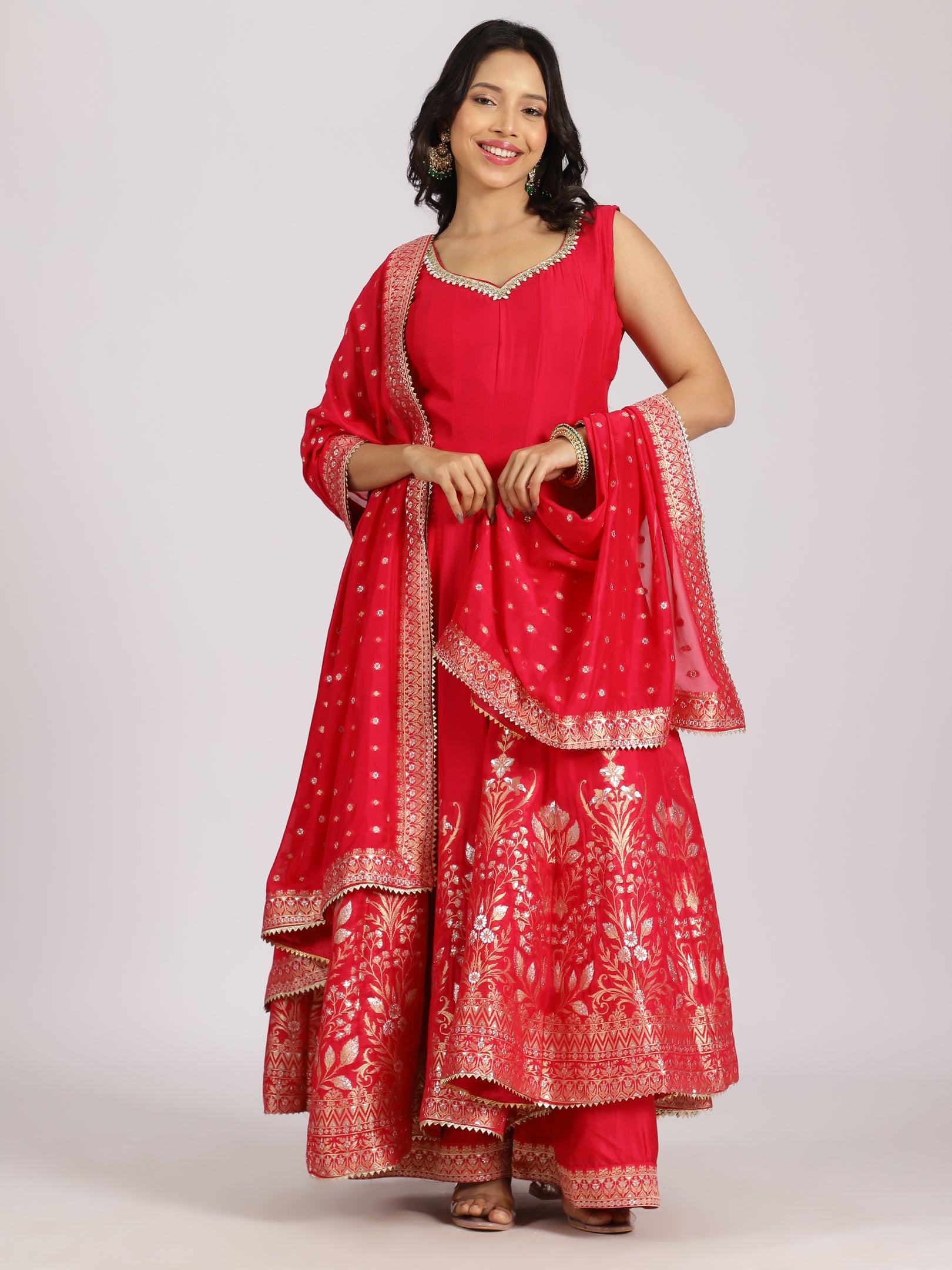 Red Embroidered Anarkali Set with Dupatta