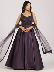 Plum Purple Embellished Gown with Dupatta