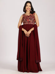 Maroon Embroidered Anarkali Dress with Churidar and Dupatta