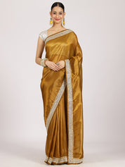 Mustard Silk Saree with Silver Sequin Border