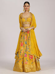 Mustard Yellow Floral Embroidered Lehenga Set