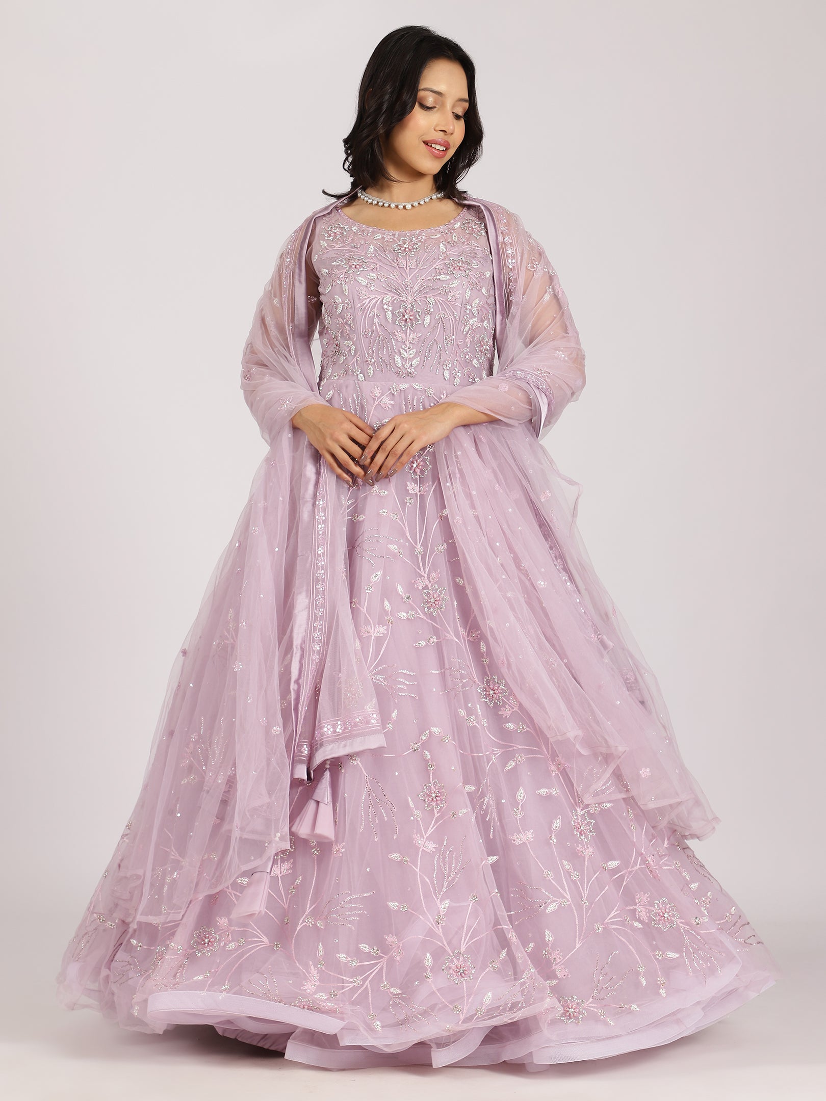 Ethereal Lavender Embroidered Net Lehenga Set