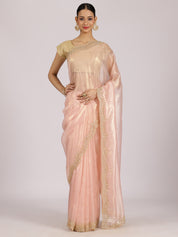 Pastel Pink Organza Embellished Saree