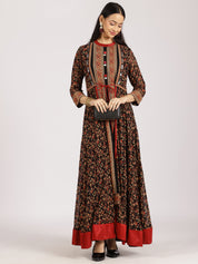 Traditional Black and Red Floral Anarkali Kurta Set