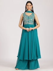 Teal Embroidered Palazzo Set with Dupatta