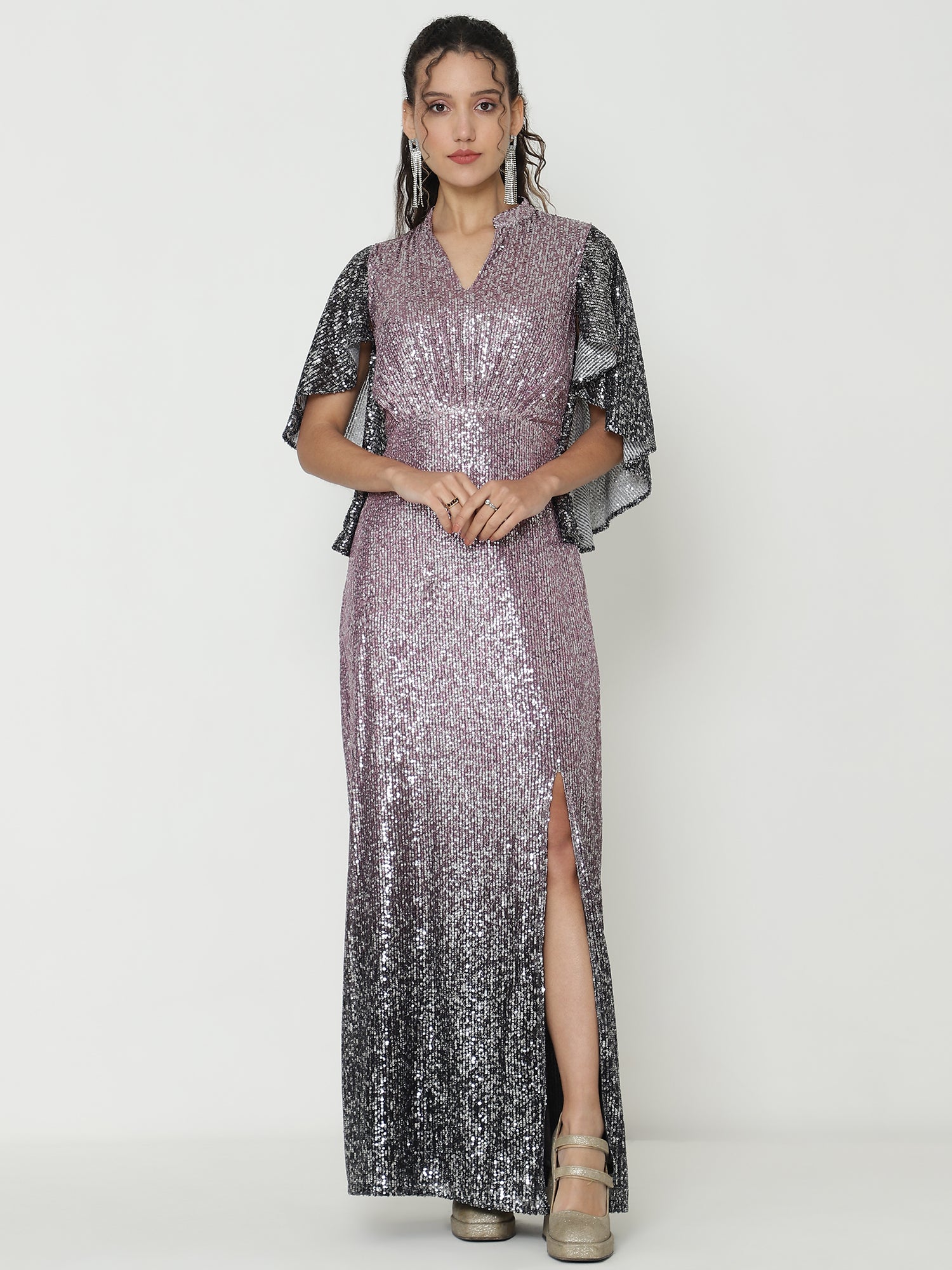 Graceful Lilac Gowns  with Intricate Knitted Sequin Detailing