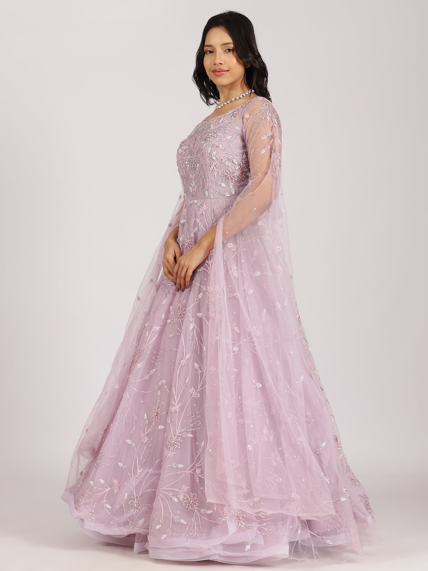 Ethereal Lavender Embroidered Net Lehenga Set