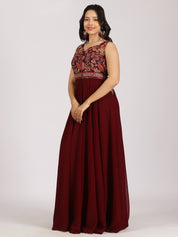 Maroon Embroidered Anarkali Dress with Churidar and Dupatta