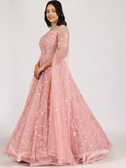 Blush Pink Embroidered Net Lehenga Set