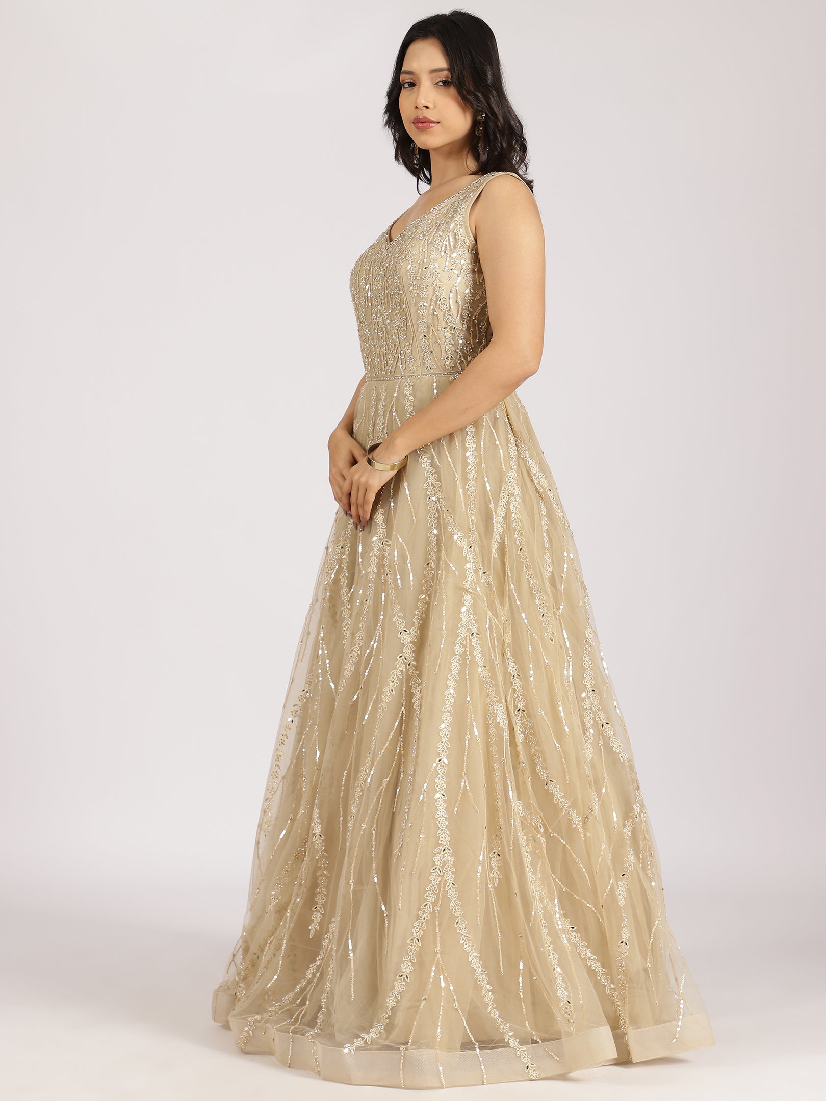 Champagne Gold Embroidered Gown
