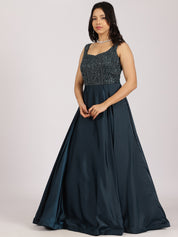 Midnight Blue Embellished Gown with Dupatta