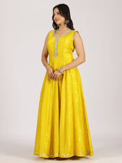 Sunshine Yellow Anarkali Gown with Mirror Work & Zari Dupatta