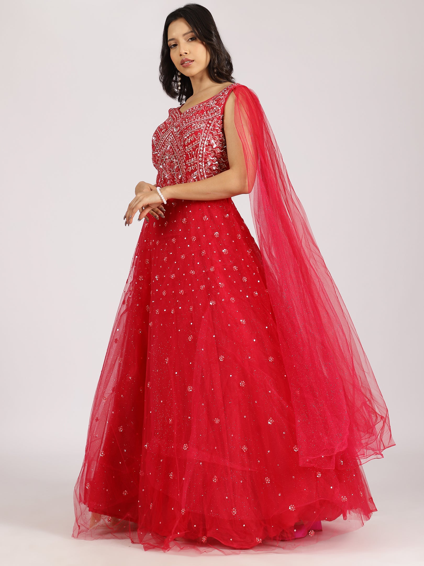 Ravishing Red Embroidered Gown