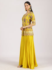 Yellow Embroidered Jacket Style Sharara Suit Set