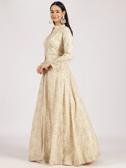Ivory Gold Embroidered Anarkali Gown with High Neck