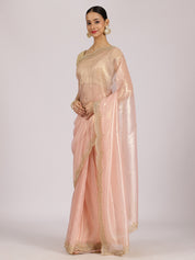 Pastel Pink Organza Embellished Saree