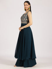 Elegant Teal Embroidered Palazzo Set with Dupatta