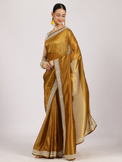 Mustard Silk Saree with Silver Sequin Border
