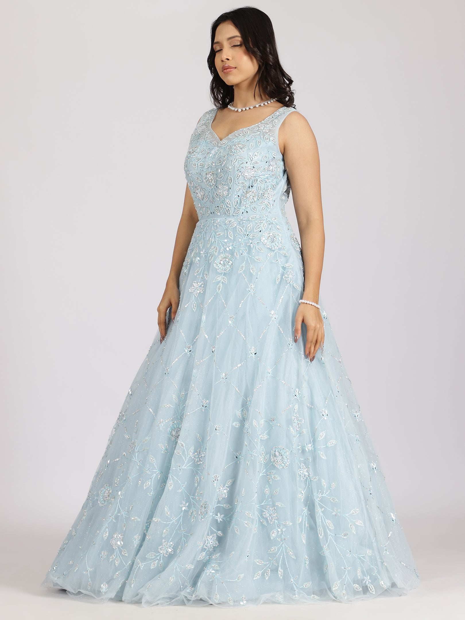 Dreamy Sky Blue Embroidered Lehenga Set