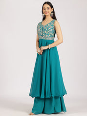 Teal Embroidered Palazzo Set with Dupatta