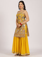 Vibrant Yellow Mirror Work Sharara Set