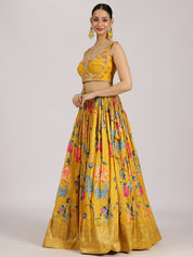 Mustard Yellow Floral Embroidered Lehenga Set