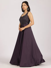 Plum Purple Embellished Gown with Dupatta