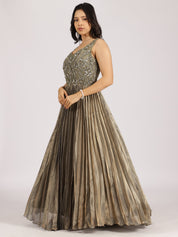 Elegant Olive Green Embroidered Pleated Lehenga Set