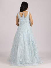 Elegant Ice-Blue Embroidered Gown