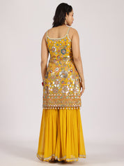 Vibrant Yellow Mirror Work Sharara Set
