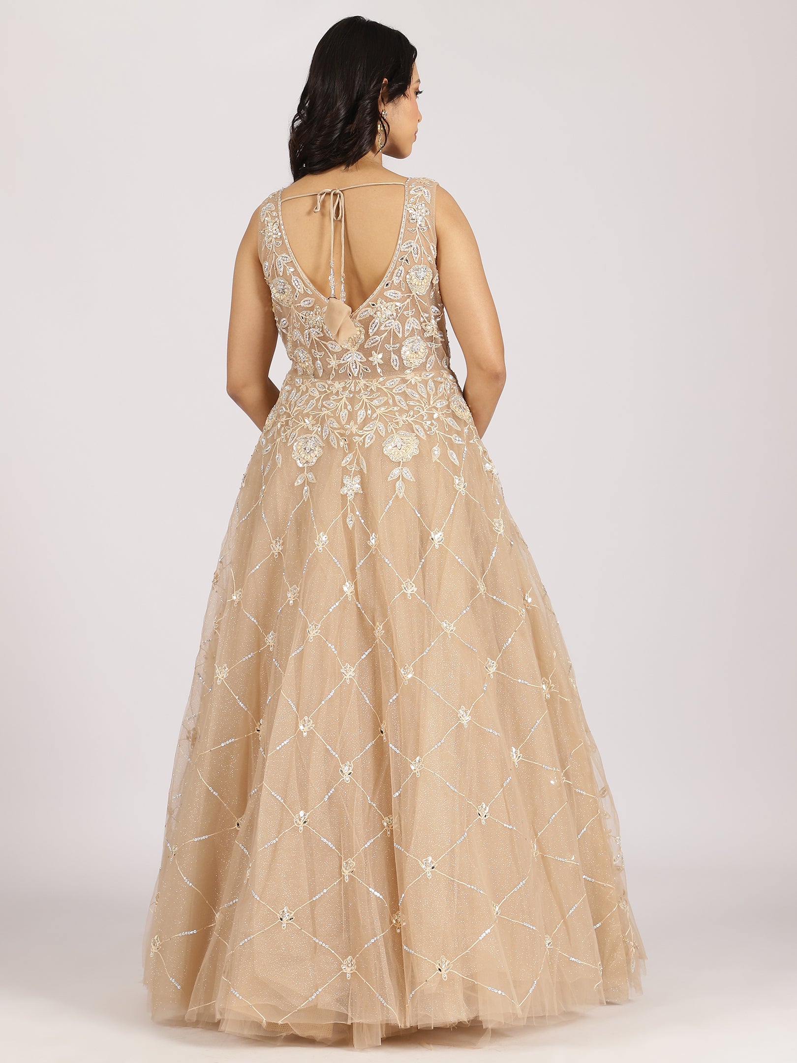 Ethereal Beige Embroidered Net Lehenga Set
