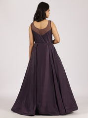 Plum Purple Embellished Gown with Dupatta