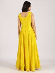 Sunshine Yellow Anarkali Gown with Mirror Work & Zari Dupatta